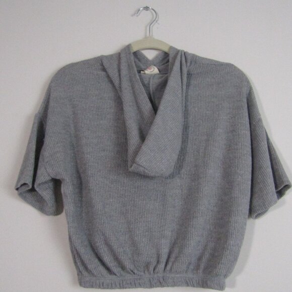 Live In The Moment Ribbed Knit Hooded Tee Small Gray - Picture 4 of 8